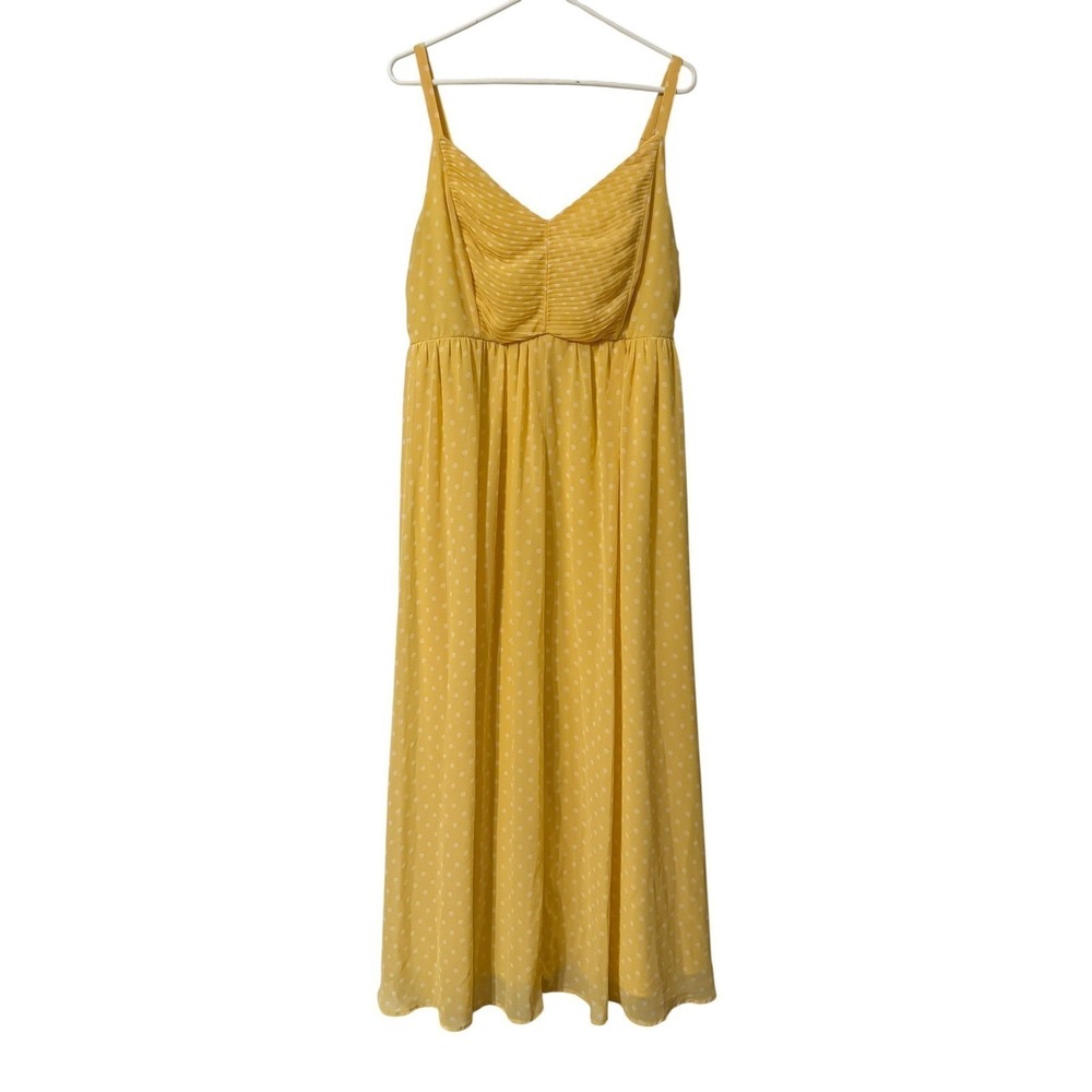 Torrid Polka‎ Dot Maxi Dress 1X Butter Yellow Smocked Empire Waist Coquette - Picture 3 of 13